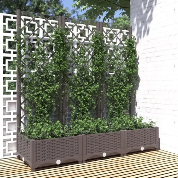 Sale The Living Store plantekasse med espalier 120x40x121,5 cm PP brun - Plantekrukker Krukker & Plantebeholdere