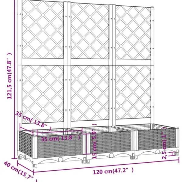 Sale The Living Store plantekasse med espalier 120x40x121,5 cm PP brun - Plantekrukker Krukker & Plantebeholdere