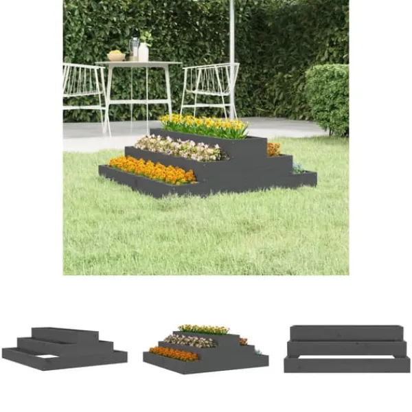 Krukker & Plantebeholdere^The Living Store plantekasse 80x80x27 cm massivt fyrretræ grå - Plantekrukker