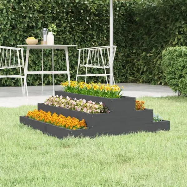 Krukker & Plantebeholdere^The Living Store plantekasse 80x80x27 cm massivt fyrretræ grå - Plantekrukker