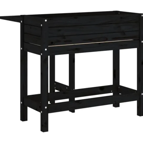 Plantningsbænke^The Living Store plantekasse med foldbar bordplade massivt fyrretræ sort - Plantekrukker