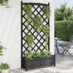 Hot The Living Store plantekasse med espalier massivt grantræ sort - Plantekrukker Buer, Spalier, Lysthuse Uden Tag