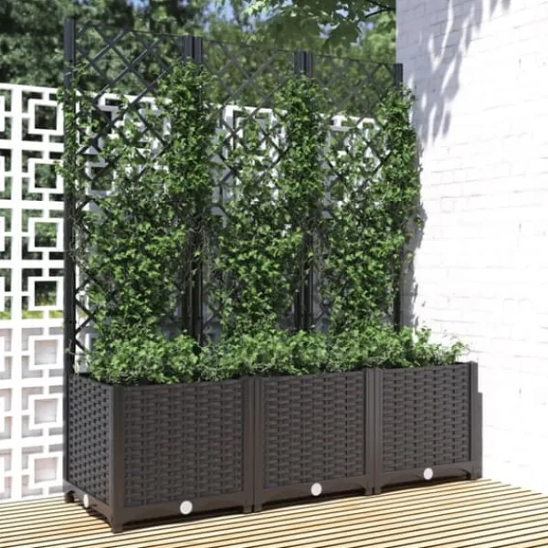 Hot The Living Store plantekasse med espalier 120x40x136 cm PP sort - Plantekrukker Krukker & Plantebeholdere