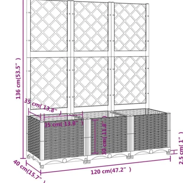 Hot The Living Store plantekasse med espalier 120x40x136 cm PP sort - Plantekrukker Krukker & Plantebeholdere