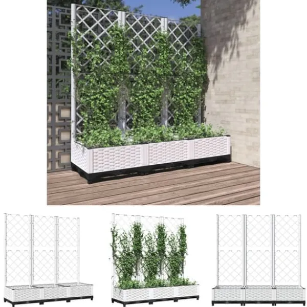 Discount The Living Store plantekasse med espalier 120x40x121,5 cm PP hvid - Plantekrukker Krukker & Plantebeholdere