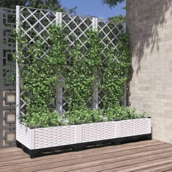 Discount The Living Store plantekasse med espalier 120x40x121,5 cm PP hvid - Plantekrukker Krukker & Plantebeholdere