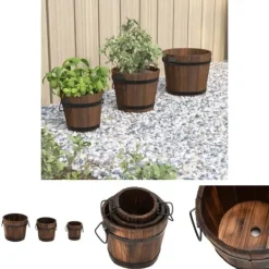The Living Store plantekrukker 3 stk. spand massivt fyrretræ - Plantekrukker Krukker & Plantebeholdere