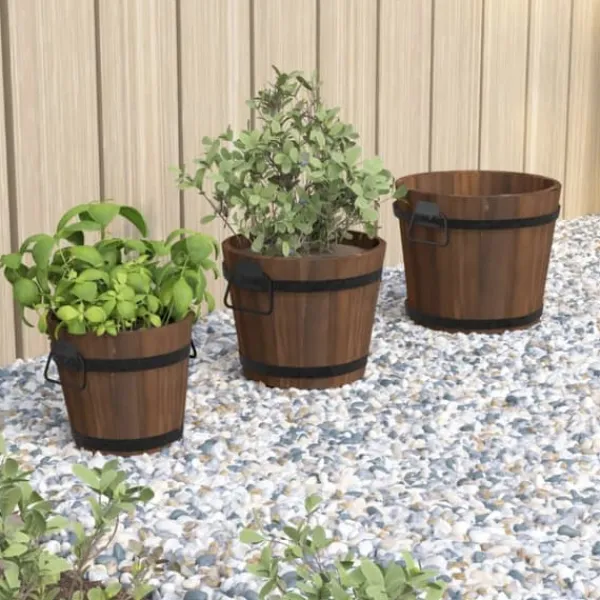 The Living Store plantekrukker 3 stk. spand massivt fyrretræ - Plantekrukker Krukker & Plantebeholdere