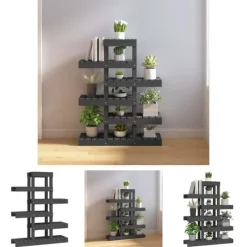 Plantestativer^The Living Store plantestativ 85x25x109,5 cm massivt fyrretræ grå - Planteborde