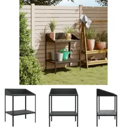 Plantestativer^The Living Store plantestativ 75,5x54,5x100 cm galvaniseret stål antracitgrå - Planteborde