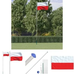 Flag & Vindposer^The Living Store Polen flag og flagstang 6,23 m aluminium - Flag & vimpler