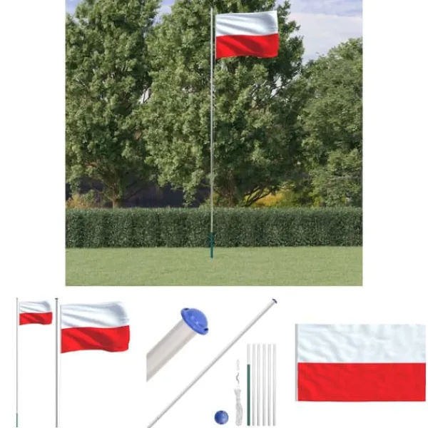 Flag & Vindposer^The Living Store Polen flag og flagstang 6,23 m aluminium - Flag & vimpler