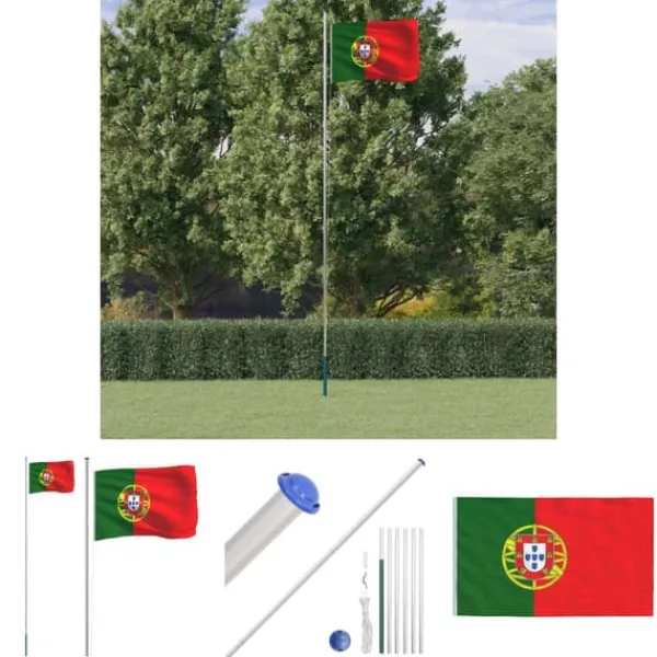 Outlet The Living Store Portugal flag og flagstang 6,23 m aluminium - Flag & vimpler Flag & Vindposer