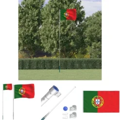 Clearance The Living Store Portugal flag og flagstang 5,55 m aluminium - Flag & vimpler Flag & Vindposer