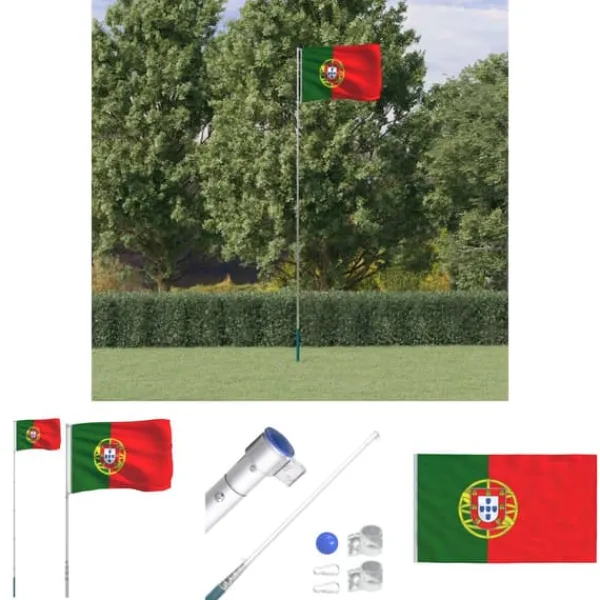 Clearance The Living Store Portugal flag og flagstang 5,55 m aluminium - Flag & vimpler Flag & Vindposer