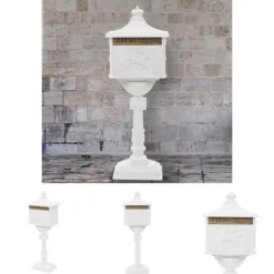 Postkasser & Brevindkast^The Living Store postkasse med piedestal aluminium vintagestil rustbestandig hvid - Postkasser
