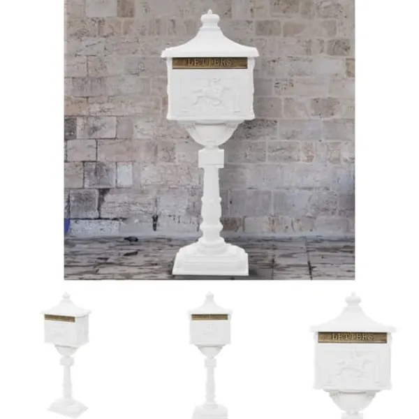 Postkasser & Brevindkast^The Living Store postkasse med piedestal aluminium vintagestil rustbestandig hvid - Postkasser
