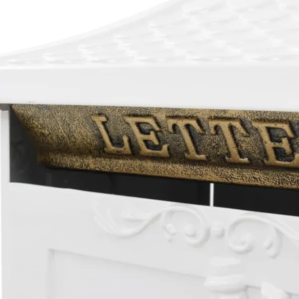 Postkasser & Brevindkast^The Living Store postkasse med piedestal aluminium vintagestil rustbestandig hvid - Postkasser