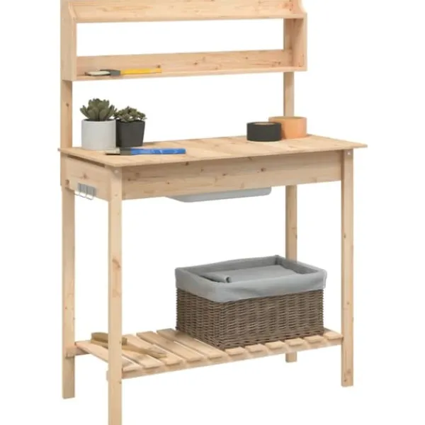Discount The Living Store pottebænk med vask 147,5x44x139,5 cm massivt grantræ - Planteborde Plantningsbænke