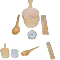 Sale The Living Store saunatilbehør 5 dele spand ske timeglas termohygrometer - Saunatilbehør Sauna