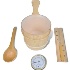 Sale The Living Store saunatilbehør 5 dele spand ske timeglas termohygrometer - Saunatilbehør Sauna