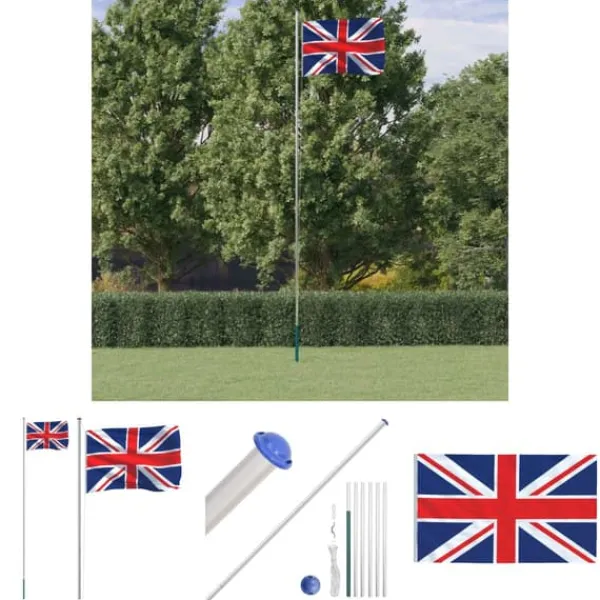 Flag & Vindposer^The Living Store Storbritannien flag og flagstang 6,23 m aluminium - Flag & vimpler