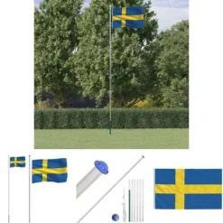 Flag & Vindposer^The Living Store Sverige flag og flagstang 6,23 m aluminium - Flag & vimpler