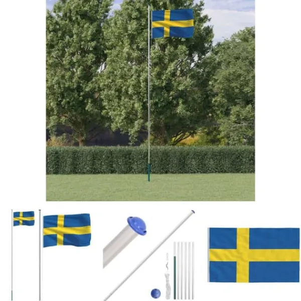 Flag & Vindposer^The Living Store Sverige flag og flagstang 6,23 m aluminium - Flag & vimpler
