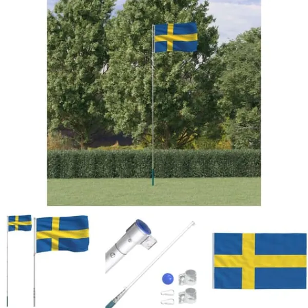 Sale The Living Store Sverige flag og flagstang 5,55 m aluminium - Flag & vimpler Flag & Vindposer
