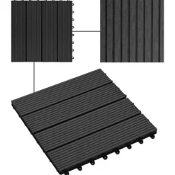 Havedekorationer^The Living Store terrassefliser 11 stk. WPC 30 x 30 cm 1 m2 sort - Gulve