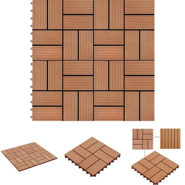 Discount The Living Store terrassefliser 11 stk. WPC 30 x 30 cm 1 m2 teakfarvet - Gulve Havedekorationer