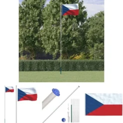 The Living Store Tjekkiet flag og flagstang 6,23 m aluminium - Flag & vimpler Flag & Vindposer