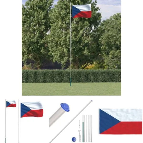 The Living Store Tjekkiet flag og flagstang 6,23 m aluminium - Flag & vimpler Flag & Vindposer