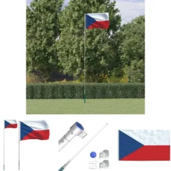 Flag & Vindposer^The Living Store Tjekkiet flag og flagstang 5,55 m aluminium - Flag & vimpler