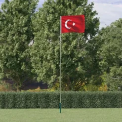 Best The Living Store Tyrkiet flag og flagstang 5,55 m aluminium - Flag & vimpler Flag & Vindposer