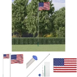 Outlet The Living Store USA flag og flagstang 6,23 m aluminium - Flag & vimpler Flag & Vindposer