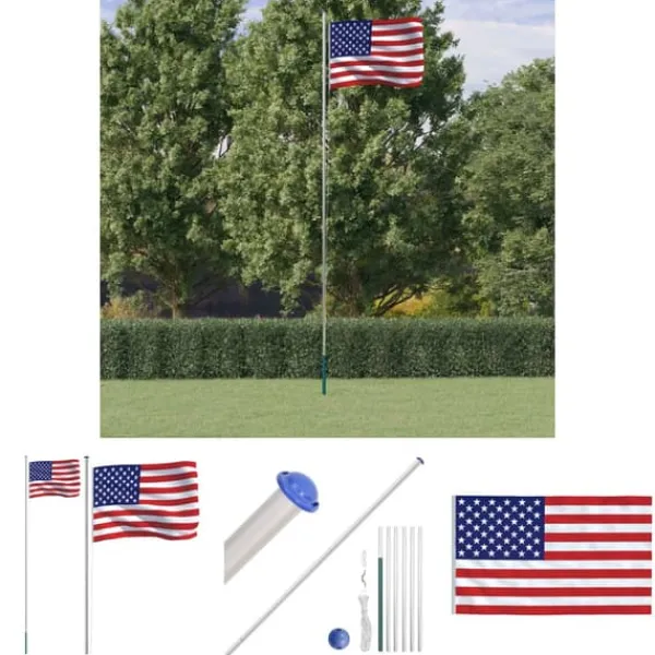 Outlet The Living Store USA flag og flagstang 6,23 m aluminium - Flag & vimpler Flag & Vindposer