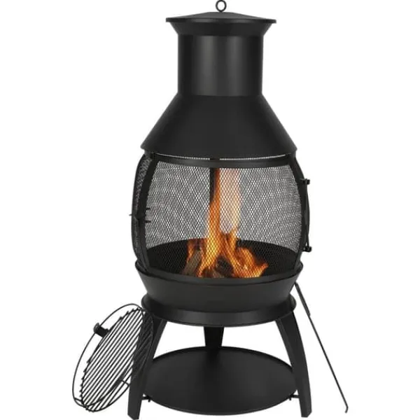 Clearance 22-tommer Chiminea, Udendørs Jernpejs, med Grillnet & Skorsteensfrakke Pejse