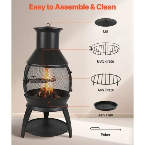 Clearance 22-tommer Chiminea, Udendørs Jernpejs, med Grillnet & Skorsteensfrakke Pejse