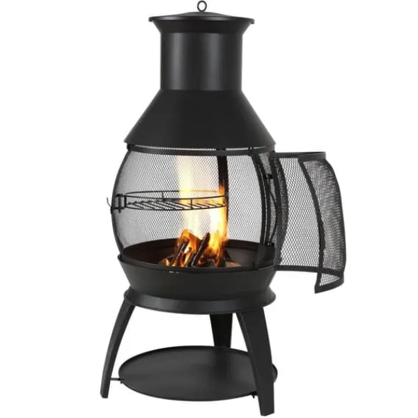 Clearance 22-tommer Chiminea, Udendørs Jernpejs, med Grillnet & Skorsteensfrakke Pejse