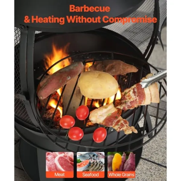 Clearance 22-tommer Chiminea, Udendørs Jernpejs, med Grillnet & Skorsteensfrakke Pejse
