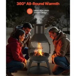 Clearance 22-tommer Chiminea, Udendørs Jernpejs, med Grillnet & Skorsteensfrakke Pejse