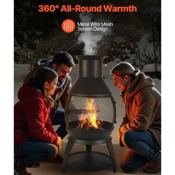Clearance 22-tommer Chiminea, Udendørs Jernpejs, med Grillnet & Skorsteensfrakke Pejse