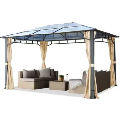 Telte & Lysthuse^TOOLPORT Havepavillon 3x4 m aluminium polycarbonat tag ca 8mm pavillon 4 sidegardiner champagnefarvet