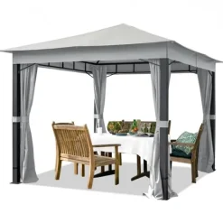 Hot TOOLPORT Havepavillon 3x3m ALU ca 220 g/m² vandtæt stof pavillon 4 sidegardiner ca 9x9 cm profil grå Telte & Lysthuse