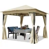 Telte & Lysthuse^TOOLPORT Havepavillon 3x3m ca 180g / m² vandtæt stof pavillon 4 sidegardiner champagnefarvet