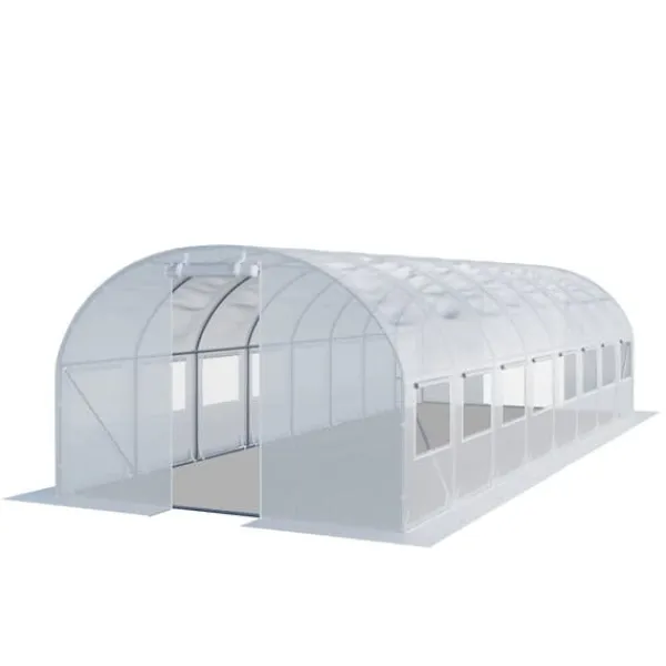 Drivhus^TOOLPORT Tunneldrivhus Drivhus 4x8m stabilt & holdbart med vindue - 180 g/m² tyk PE-presenning hvid transparent