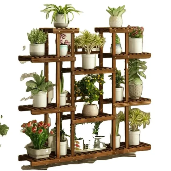 Plantestativer^Træ Planteholder, 11 Hylder, Vejrbestandigt Design,BRUN