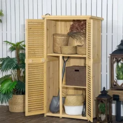Skure, Garager & Carports^Træ redskabsskur m. asfalt tag, 4 rum, natur, 87x46,5x160cm
