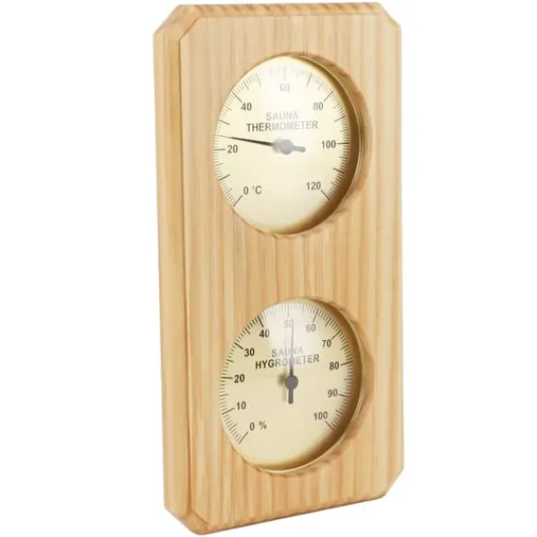 Sauna^Træ Sauna Hygrothermograph Guldplade 0 til 120 Celsius 0 til 100 Luftfugtighed Sauna Termometer til indendørs familie